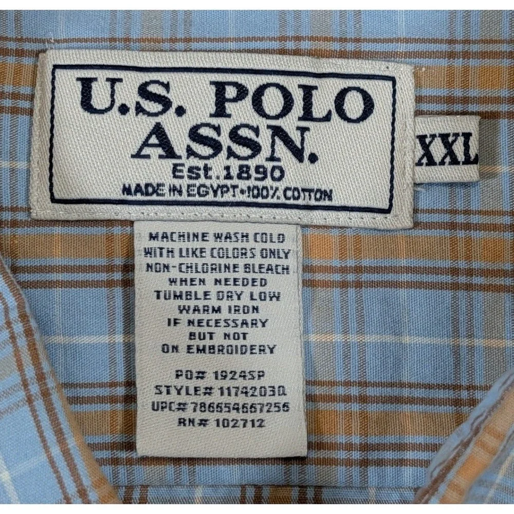 Lot of 2‎ US Polo Assn Mens 2XL Short Sleeve Button Down Plaid Cotton Shirts